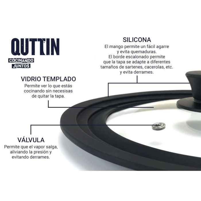 Quttin Tapa para Sartén de Vidrio con Borde de Goma, Compatible con 18, 20 y 22 cm (12 Unidades) 6