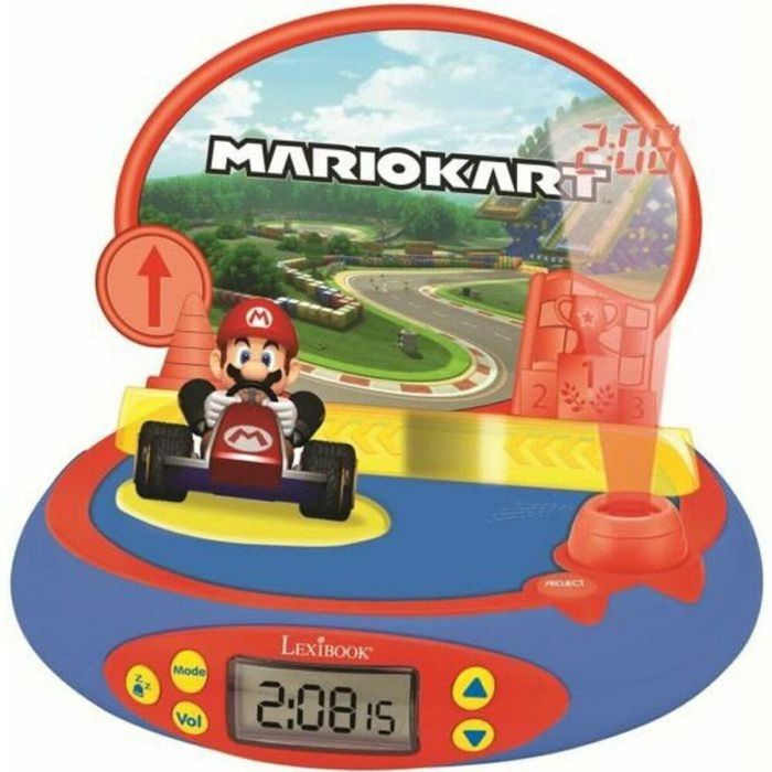Lexibook Reloj Despertador Proyector MARIO KART Nintendo con 4 Sonidos de Videojuegos, Proyección de Hora y Alarma Repetición LCD