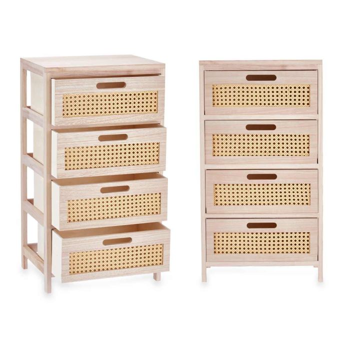Cajonera de Rattan 4 Cajones Ancha Giftdecor 40x70x29 cm, Madera y Plástico, Color Natural 2