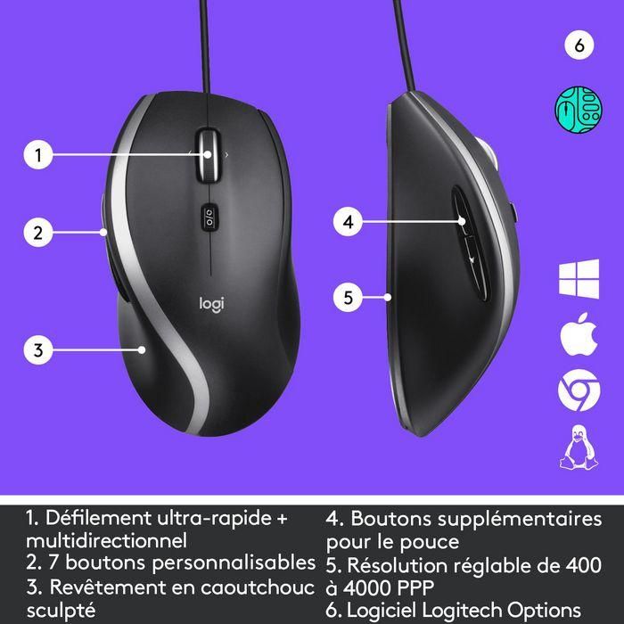 Logitech M500s Ratón con Cable Avanzado USB-A Negro, Desplazamiento Hiperrápido, DPI Ajustable 400-4000, 7 Botones Personalizables 15