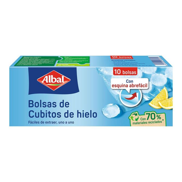 Albal Bolsas de Cubitos de Hielo con Válvula de Cierre Automático, Ecológicas, Fabricadas 70% con Material Reciclado, 10 Unidades