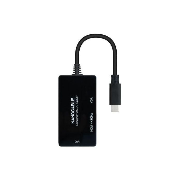 Adaptador USB-C a VGA/HDMI/DVI NANOCABLE 10.16.4301-ALL 20 cm Negro 1 Adaptador USB-C a VGA/HDMI/DVI NANOCABLE 10.16.4301-ALL 20 cm Negro 1