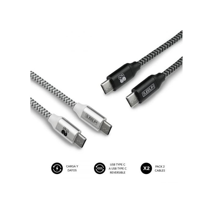 Subblim Pack 2 Cables Usb Tipo Usb-C A Usb-C 1 M Black/Silver