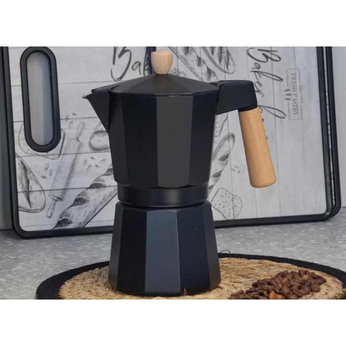Cafetera Kinvara Aluminio 3 Tazas Negra con Asa de Madera 8.5x15.7x14 cm (12 Unidades) 4 Cafetera Kinvara Aluminio 3 Tazas Negra con Asa de Madera 8.5x15.7x14 cm (12 Unidades) 4