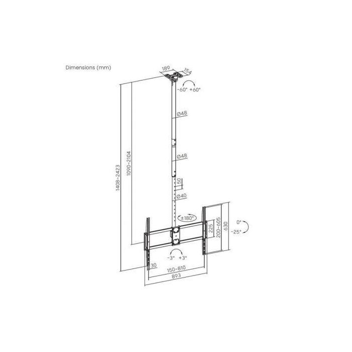 Aisens CT100TSLE-393 Soporte de Techo Inclinable, Giratorio, Nivelable y Extensible para TV de 50-100" hasta 80kg en Negro 4 Aisens CT100TSLE-393 Soporte de Techo Inclinable, Giratorio, Nivelable y Extensible para TV de 50-100" hasta 80kg en Negro 4