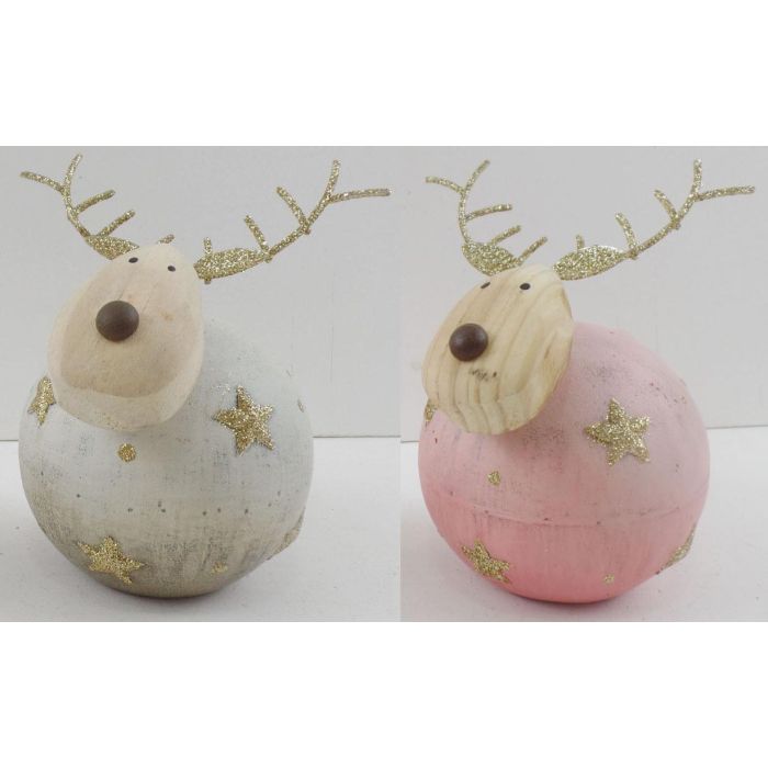 DKD Home Decor Figura de Navidad Fantasía Reno de Metal Rosa Palo y Gris, Adorno Navideño 7x9x7 cm, Pack 12 Unidades