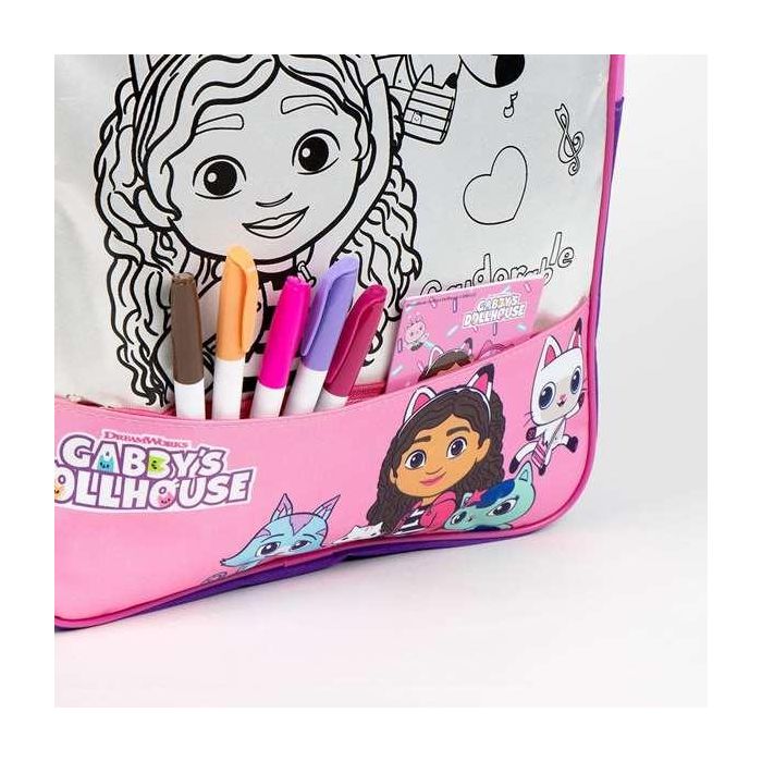 Cerdá Diy Set Mochila Escolar Gabby's Dollhouse Rosa 30x38x14 cm para Personalizar Niñas +3 años 5