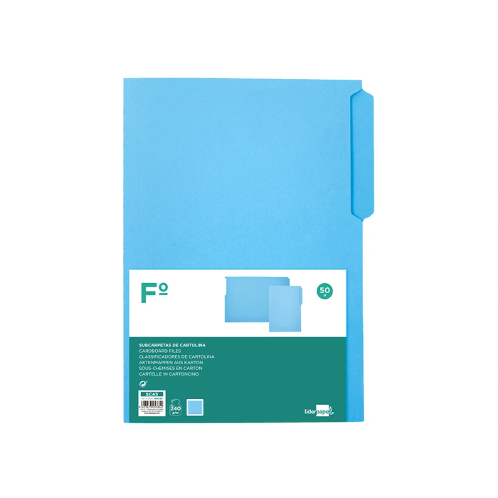 Liderpapel Subcarpeta Cartulina Folio Pestaña Izquierda 240g/m2 Azul 3
