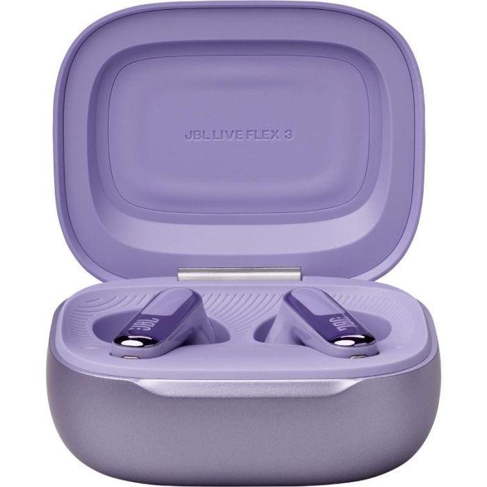 JBL JBLLIVEFLEX3PUR Auriculares True Wireless Live Flex 3 con Cancelación Ruido Adaptativa, Sonido Espacial, Estuche Carga Inteligente, 50h Batería, Púrpura
