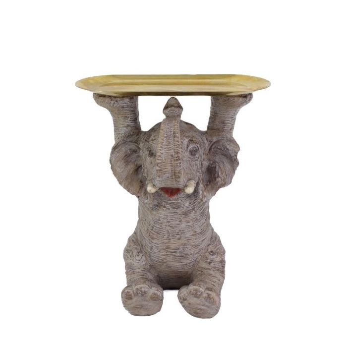 DKD Home Decor Figura de Elefante Colonial de Resina y Metal Gris Dorado 23 x 34.5 x 30.5 cm