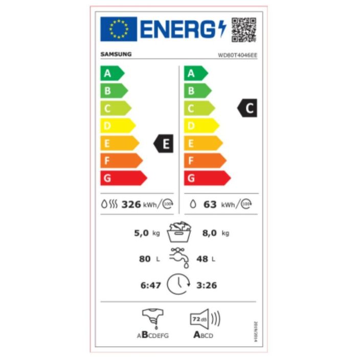 Lavadora - Secadora Samsung WD80T4046EE 8kg / 5kg Blanco 1400 rpm 1