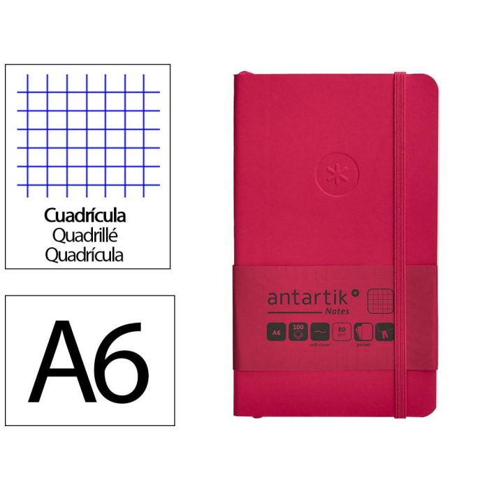 Cuaderno Con Gomilla Antartik Notes Tapa Blanda A6 Cuadricula Burdeos 100 Hojas 80 gr Fsc