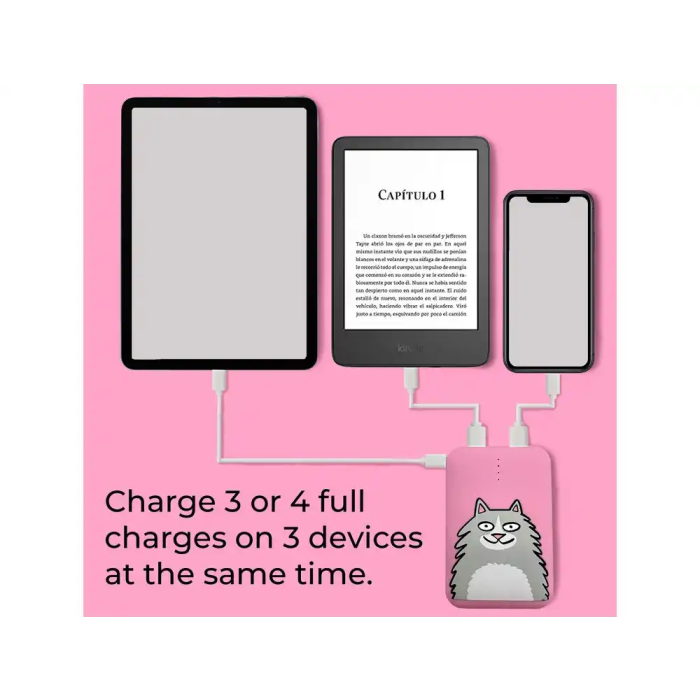 Wondee Bateria Externa 10.000 mAh Gato Rosa Portátil para Smartphone 3
