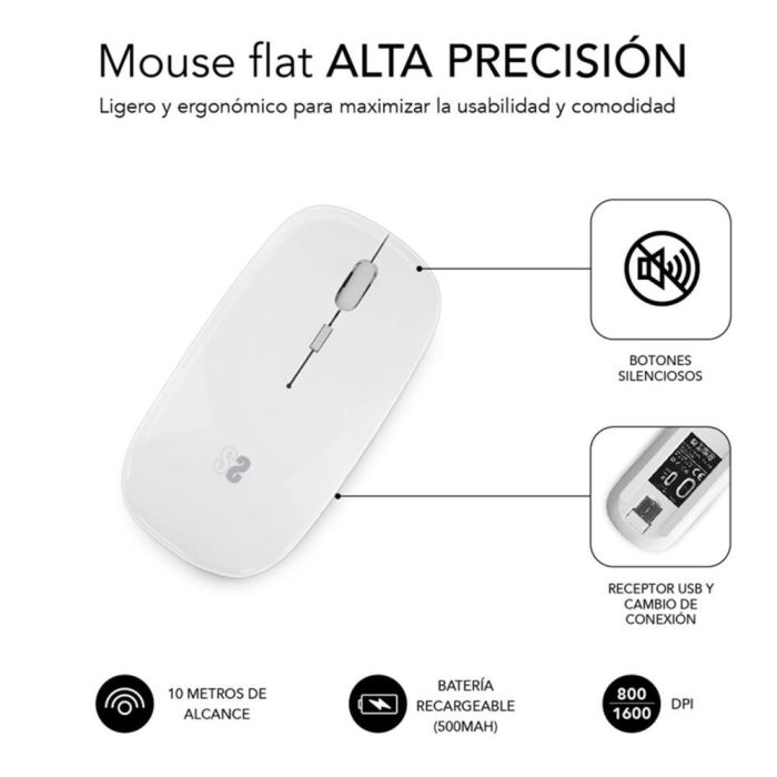 SUBBLIM Raton Dual Flat Mouse White Rechargeable 2