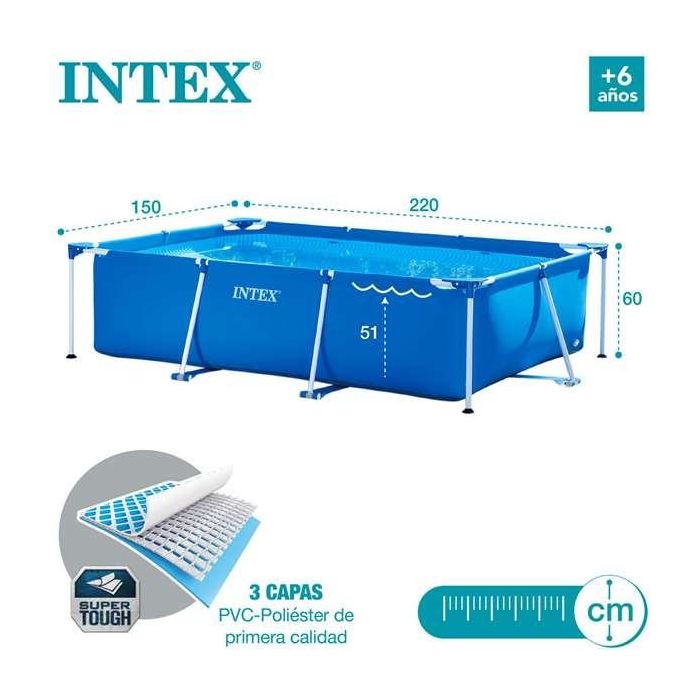 Piscina rectangular desmontable (capacidad 1662 litros) (+ 6 años) 220x150x60 cm 1 Piscina rectangular desmontable (capacidad 1662 litros) (+ 6 años) 220x150x60 cm 1