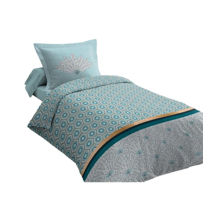 Juego nórdico 140x200 cm HOME LINGE PASSION LOUXOR: Funda nórdica + 1 funda de almohada - 100% Algodón 57 hilos - Verde esmeralda