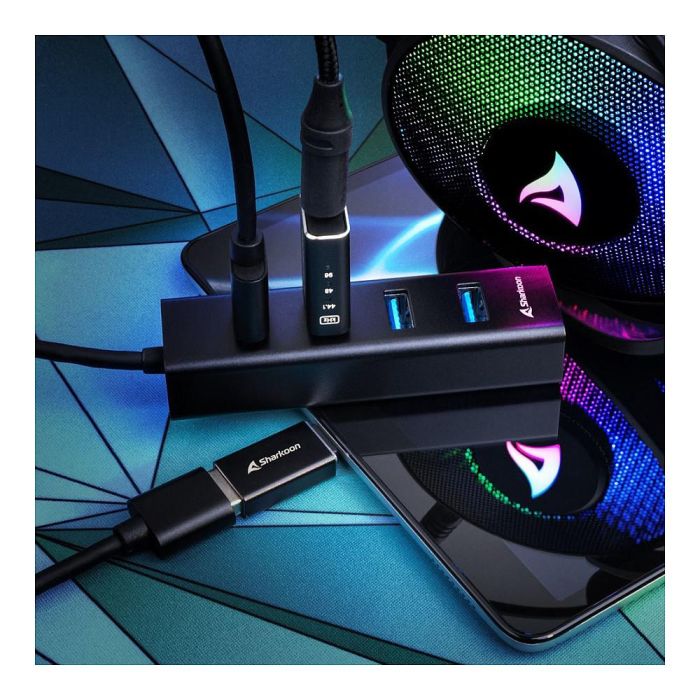 Sharkoon 4044951037582 Hub USB 3.2 Gen 1 Aluminio Negro 4 Puertos 2