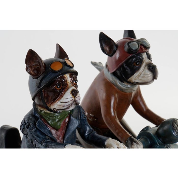 DKD Home Decor Figura Vintage Perro Bulldog Amarillo Azul Resina Hecho a Mano 10 x 24 x 27 cm (2 Unidades) 1