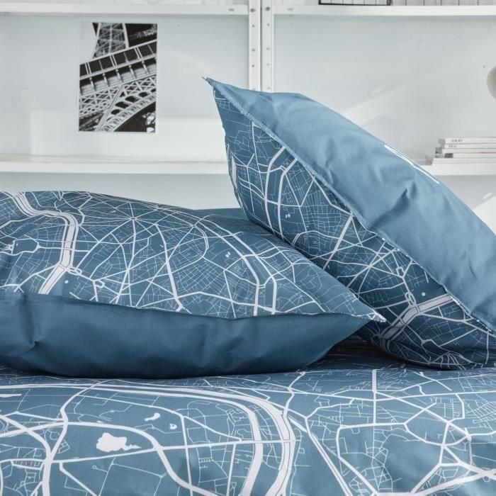 Today TOD3574641268602 Juego de Cama Algodón JAVA Estampado París Azul 240x220 cm para 2 Personas 3
