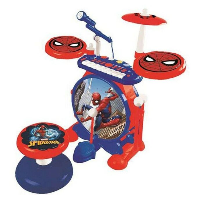 SPIDER-MAN Kit completo electrónico de batería ligera con teclado, platillos y taburete - LEXIBOOK