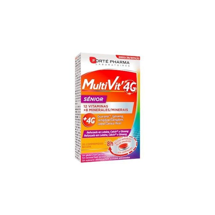Forté Pharma MULTIVIT 4G Senior: Suplemento con 12 Vitaminas, 8 Minerales, Ginseng, Jalea Real para Mayores 30 Comprimidos