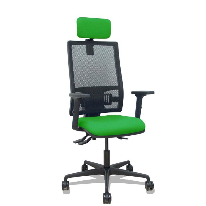 PIQUERAS Y CRESPO Silla Bormate asincro malla negra asiento bali verde brazos 2D ruedas 65mm cabecero regulable PIQUERAS Y CRESPO Silla Bormate asincro malla negra asiento bali verde brazos 2D ruedas 65mm cabecero regulable