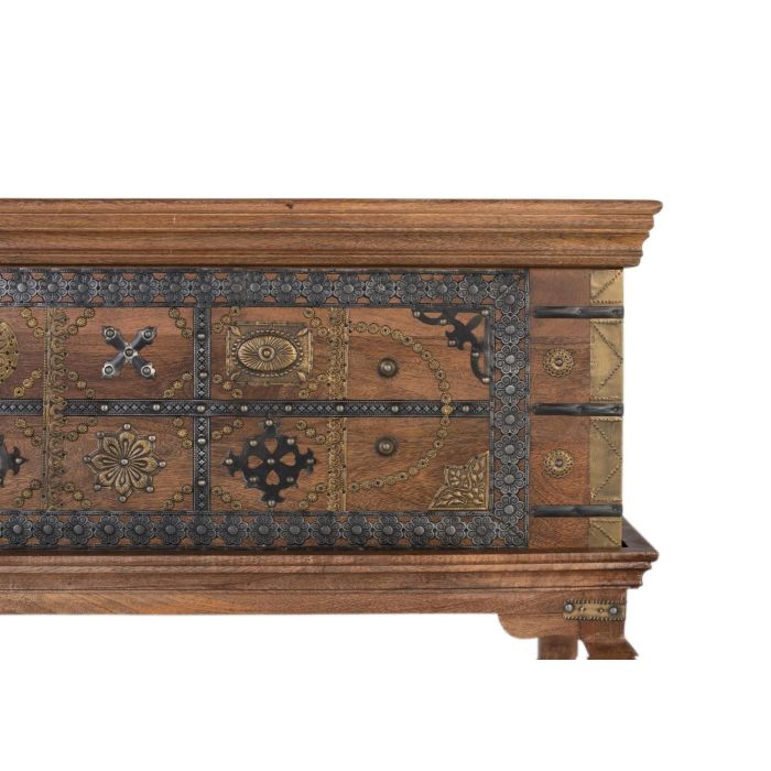 Giner y Colomer Mesa Consola Antigua de Madera de Mango con Chapas de Latón Repujado 4