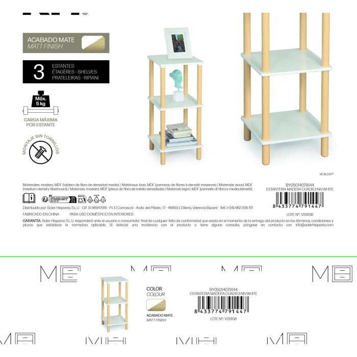 Estanteria Madera Cuadr.3 Niv.White Moblekit (2 Unidades) 4 Estanteria Madera Cuadr.3 Niv.White Moblekit (2 Unidades) 4
