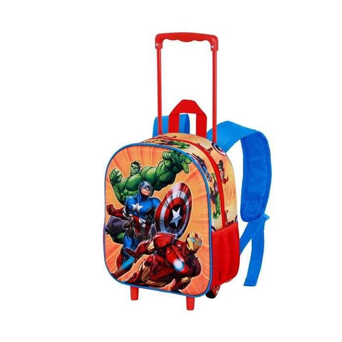 Marvel Los Vengadores Mochila Pequeña 3D con Ruedas Infantil Niños Niñas Los Vengadores Rojo 7L 1