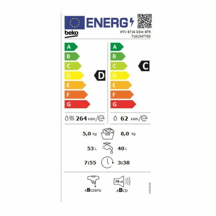 Lavadora - Secadora BEKO HTV8716DSWBTR 8kg / 5kg 1400 rpm Blanco 2