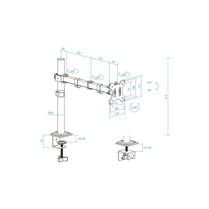 TooQ Soporte de Mesa para Monitor DB1801TN-B Giratorio Inclinable para Pantallas de 17 a 32 Pulgadas hasta 8kg Negro 4