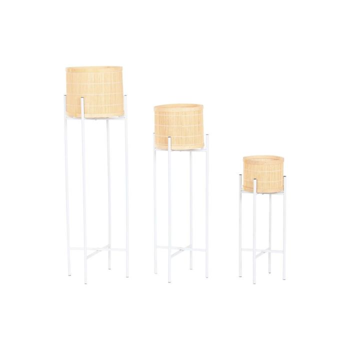 Macetero Home ESPRIT Blanco Natural Metal Bambú 31 x 31 x 103 cm (3 Piezas) Macetero Home ESPRIT Blanco Natural Metal Bambú 31 x 31 x 103 cm (3 Piezas)