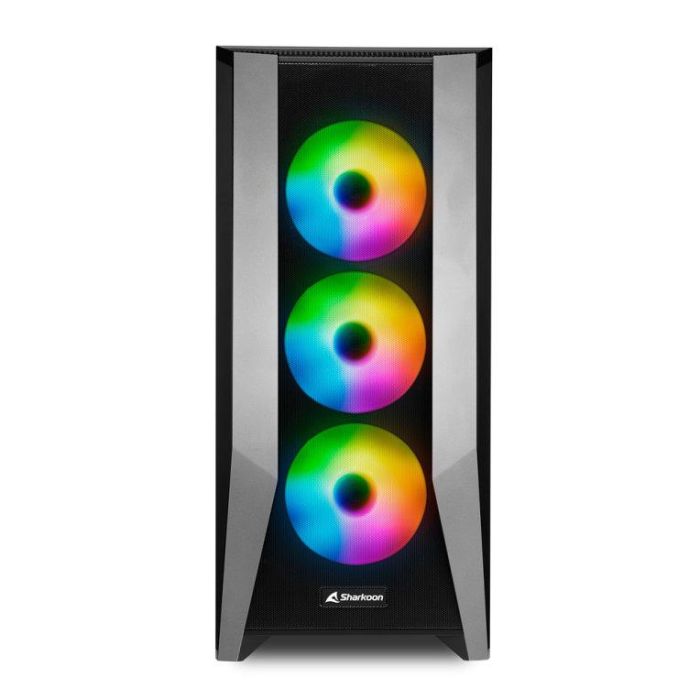 SHARKOON ELITE SHARK TG7M RGB Negro Caja de PC con 4 ventiladores RGB PWM, panel frontal de rejilla, compatible con radiador hasta 360mm y USB Tipo C 1