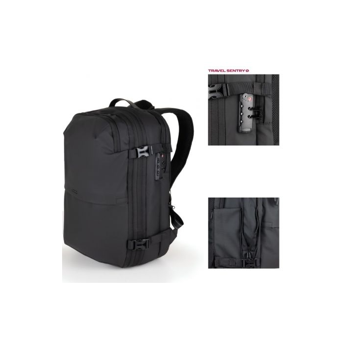 TooQ Mochila de Viaje TQBP-V101-BK con Sistema de Compresión al Vacío, Incluye Bomba de Aire, Color Negro 1