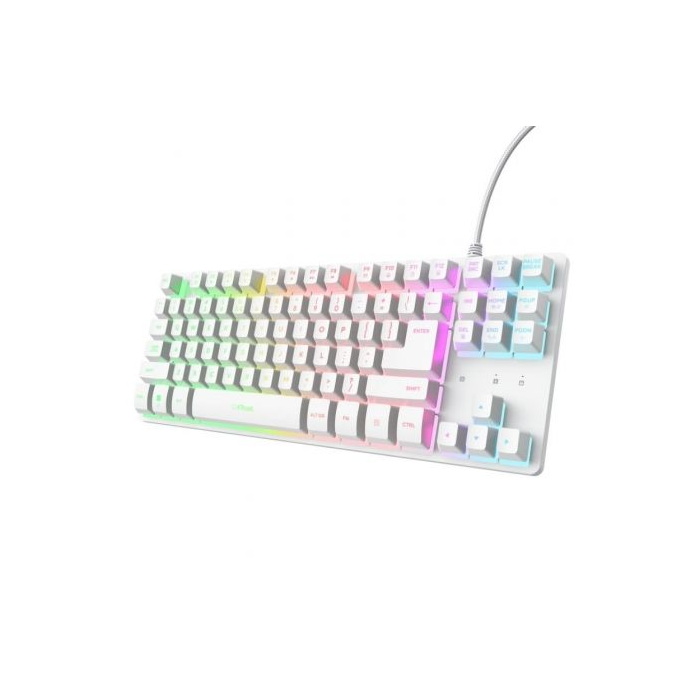 Trust Gaming GXT 833 Thado TKL - Teclado Gaming Metálico Compacto Tenkeyless 80% con Retroiluminación LED Multicolor RGB, Anti-Ghosting 10 Teclas, Cable 1.8m, Blanco