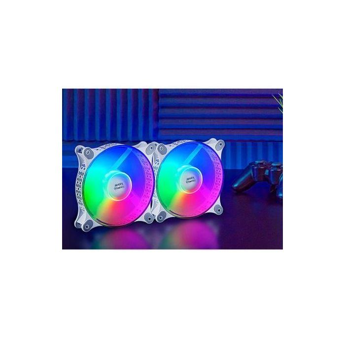 Mars Gaming Pack 2 Ventiladores MFDUOW 12cm FRGB Rainbow Blancos Ultra Silenciosos FDB 12db