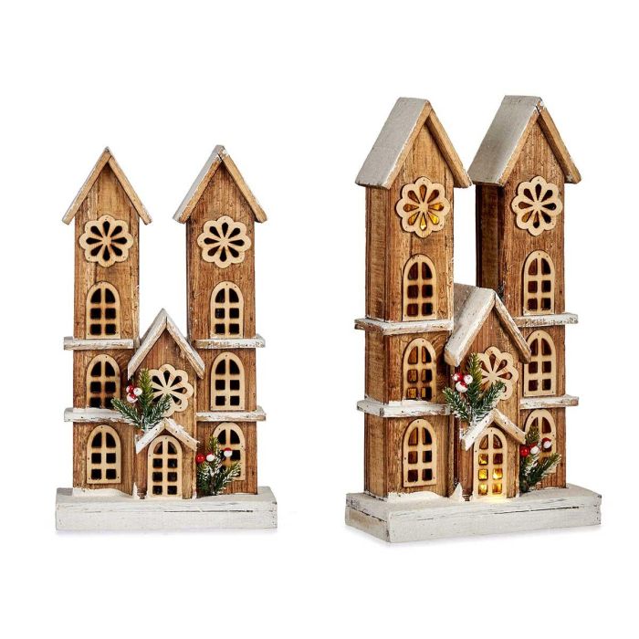 Casa de Madera Natural con Luz y Purpurina Krist+ 25x46x9 cm (6 Unidades) Casa de Madera Natural con Luz y Purpurina Krist+ 25x46x9 cm (6 Unidades)