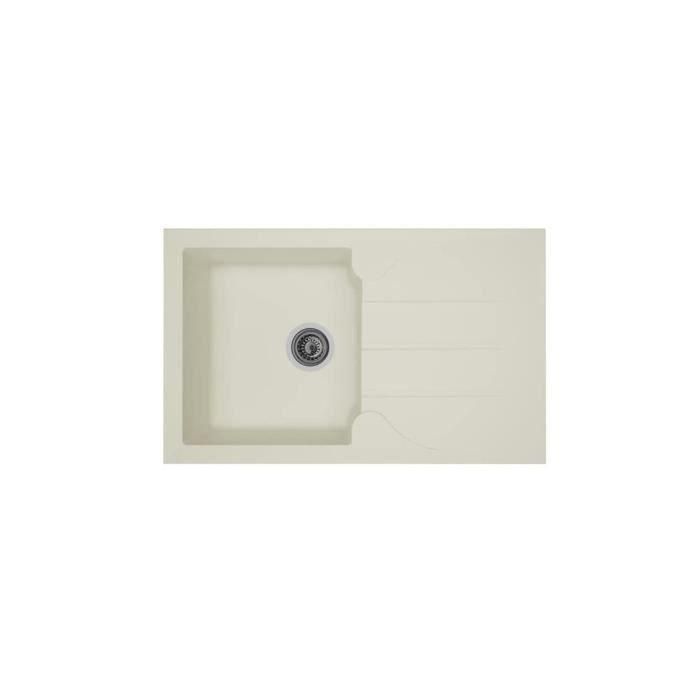 STRADOUR Fregadero de cocina empotrado 1 recipiente + 1 escurridor de Aloa - Resina - 81 x 50 cm - Blanco 1 STRADOUR Fregadero de cocina empotrado 1 recipiente + 1 escurridor de Aloa - Resina - 81 x 50 cm - Blanco 1