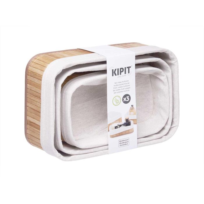 Set 3 Organizadores Bambu Tela Natural Rectangular Kipit 31X12CM (4 Unidades) 2 Set 3 Organizadores Bambu Tela Natural Rectangular Kipit 31X12CM (4 Unidades) 2