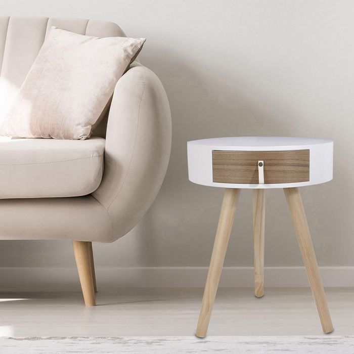 Home Deco Factory Mesa con Cajón Blanca Essentiel - Diámetro 35 cm, Altura 46.5 cm 1 Home Deco Factory Mesa con Cajón Blanca Essentiel - Diámetro 35 cm, Altura 46.5 cm 1