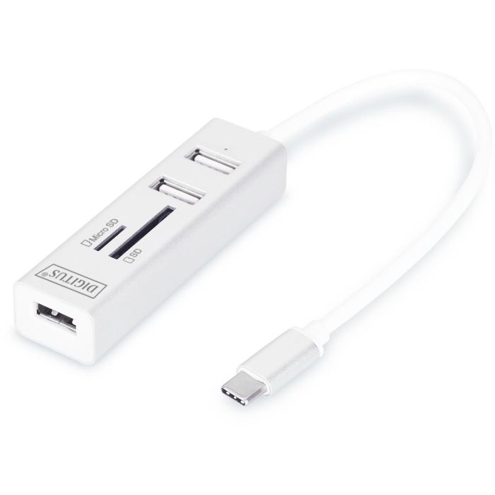 Digitus USB-C Hub 3-Port 2.0->3xA2.0 1xReader in.Kabel weiß, OTG, 3 Puertos USB 2.0, Lector SD/MicroSD, Blanco