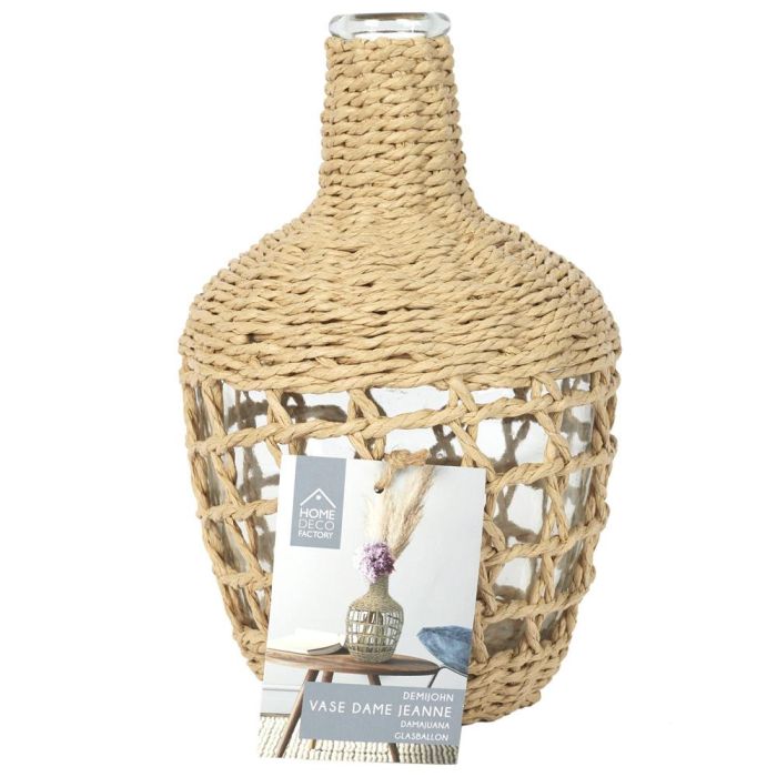 Home Deco Factory Jarrón Damajuana de Vidrio con Trenzado de Papel, Colección Natural, Diámetro 16 cm, Altura 25.5 cm 2