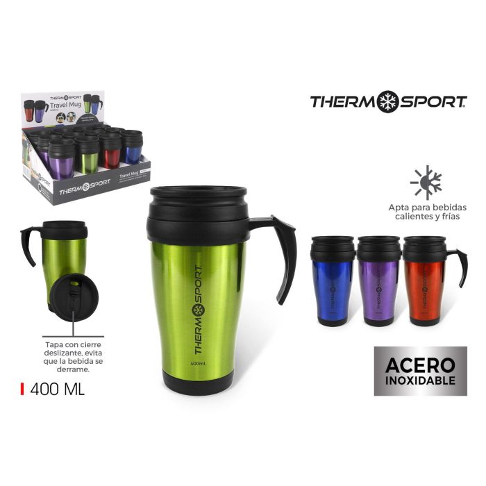 Thermosport Taza de Viaje Térmica de Acero Inoxidable Metalizada 400 ml (12 Unidades) 0 Thermosport Taza de Viaje Térmica de Acero Inoxidable Metalizada 400 ml (12 Unidades) 0