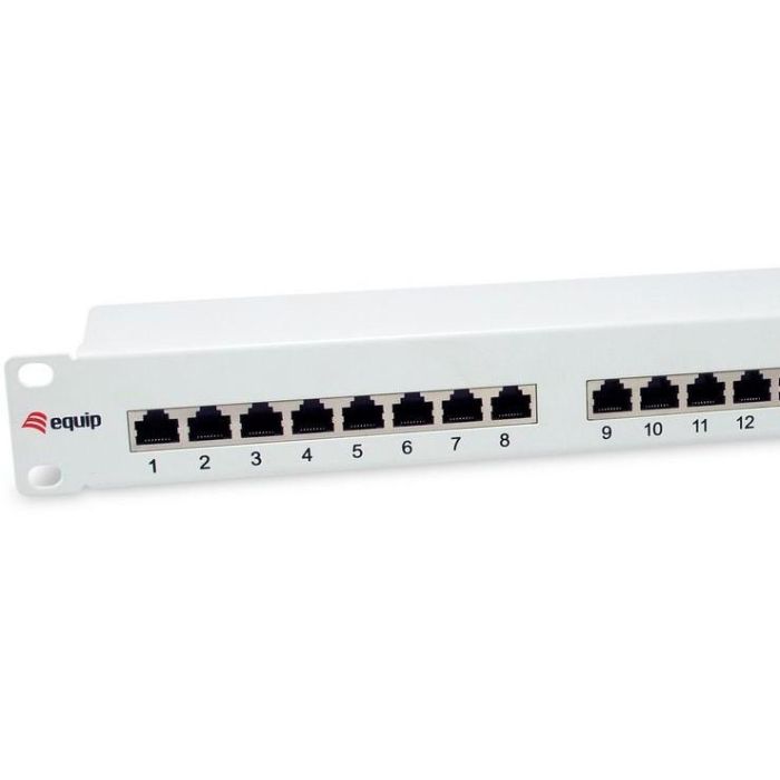 Equip Patchpanel 24x RJ45 Cat6 19" FTP 1HE ISO/IEC hellgrau 1 Equip Patchpanel 24x RJ45 Cat6 19" FTP 1HE ISO/IEC hellgrau 1