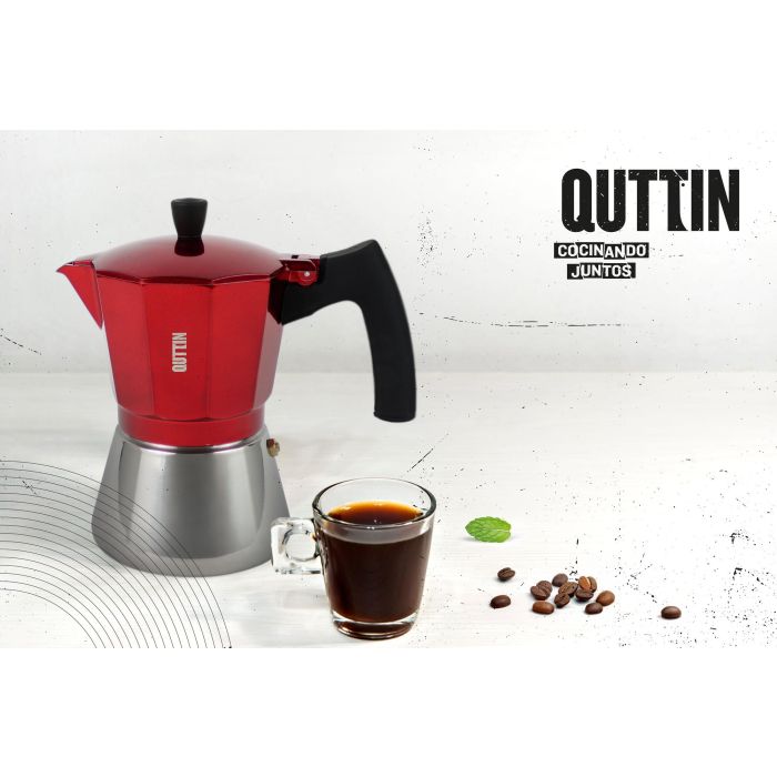 Quttin Cafetera para 3 servicios, Inducción, Acero Inoxidable/Aluminio, Color Rojo (6 Unidades) 6