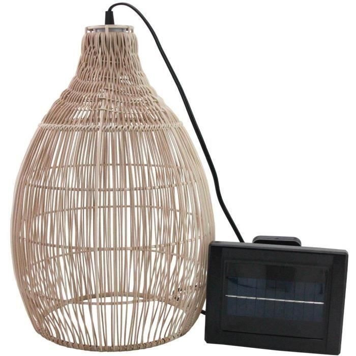 Lumisky LUM3760093545754 Lámpara Colgante Solar HOLIDAY H42 cm, Cestería Tejida Bohemia Natural, LED Blanco Cálido