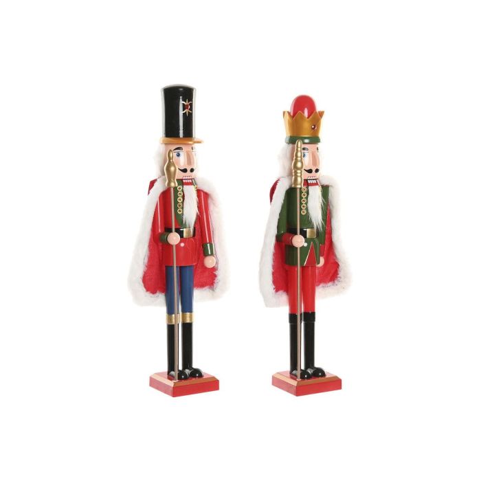 DKD Home Decor Figura Decorativa de Navidad Cascanueces Tradicional Multicolor en Madera y Poliéster 13x55x20 cm (2 Unidades)