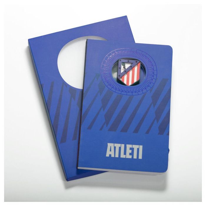Atlético de Madrid Cuaderno A5 Escudo 3D, 120 Hojas Lisas, Color Azul Oficial