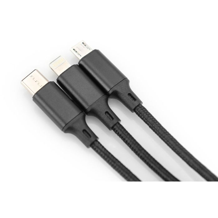Digitus LAK 3in1 USB A + Lightning + MicroUSB a USB C, Cable de Carga 1m, Negro 2