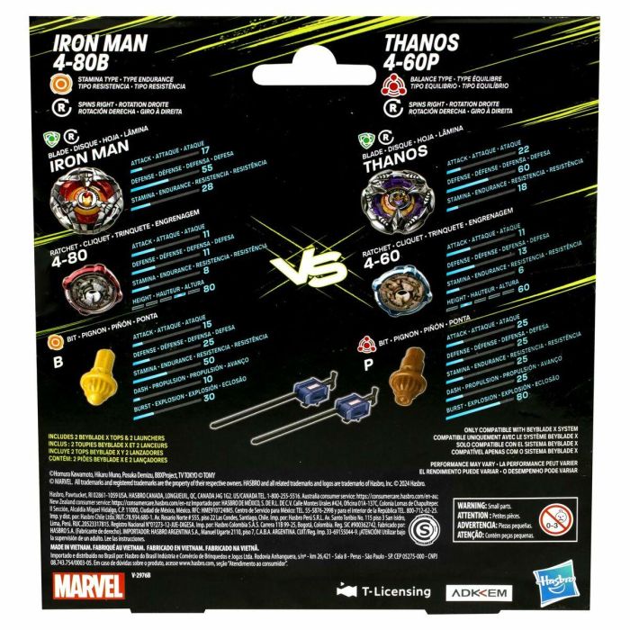 Hasbro HASG0287ES0 Beyblade X Marvel Multipack Iron Man 4-80B vs. Thanos 4-60B, para 8+ años 9 Hasbro HASG0287ES0 Beyblade X Marvel Multipack Iron Man 4-80B vs. Thanos 4-60B, para 8+ años 9